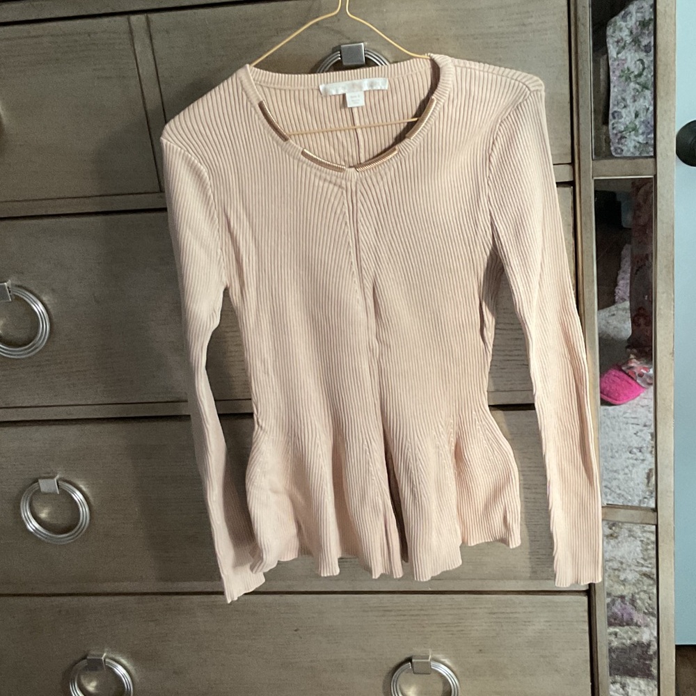 Boston Proper cream Ribbed Long Sleeve peplum sweater; size S